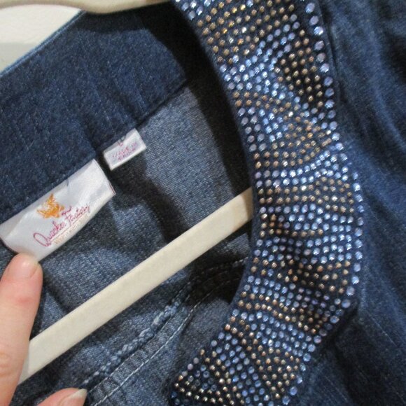 Quacker Factory Denim Jacket Embellished Colored Rhinestone Size Large L blue - Picture 2 of 5